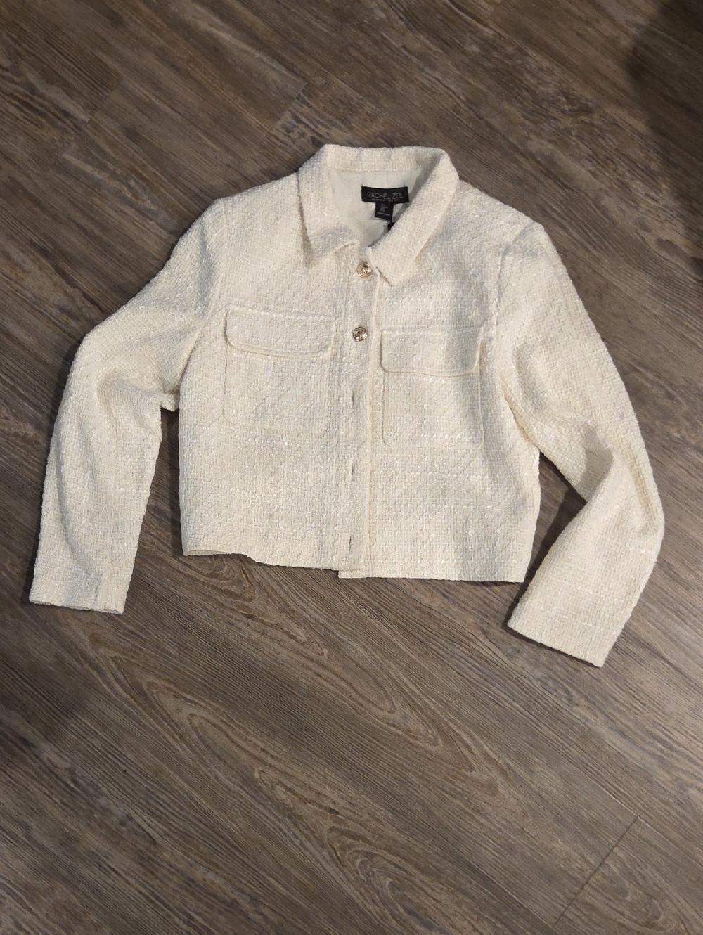 croft & barrow Cream Tweed Cropped Blazer Jacket